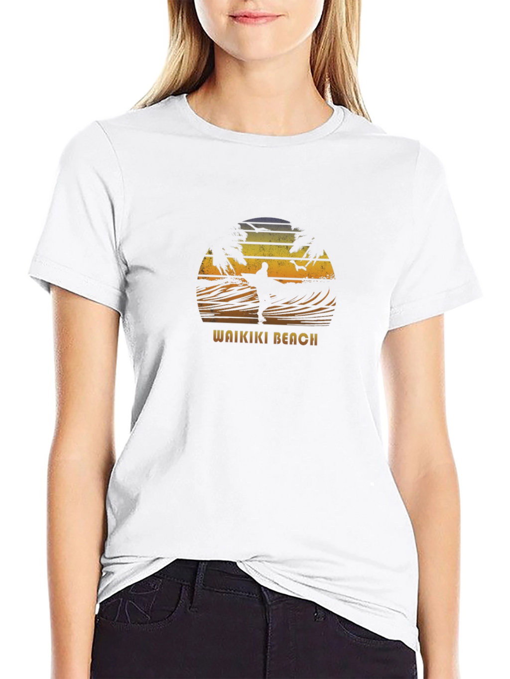 Waikiki Beach Sunset Surfer Graphic Tee