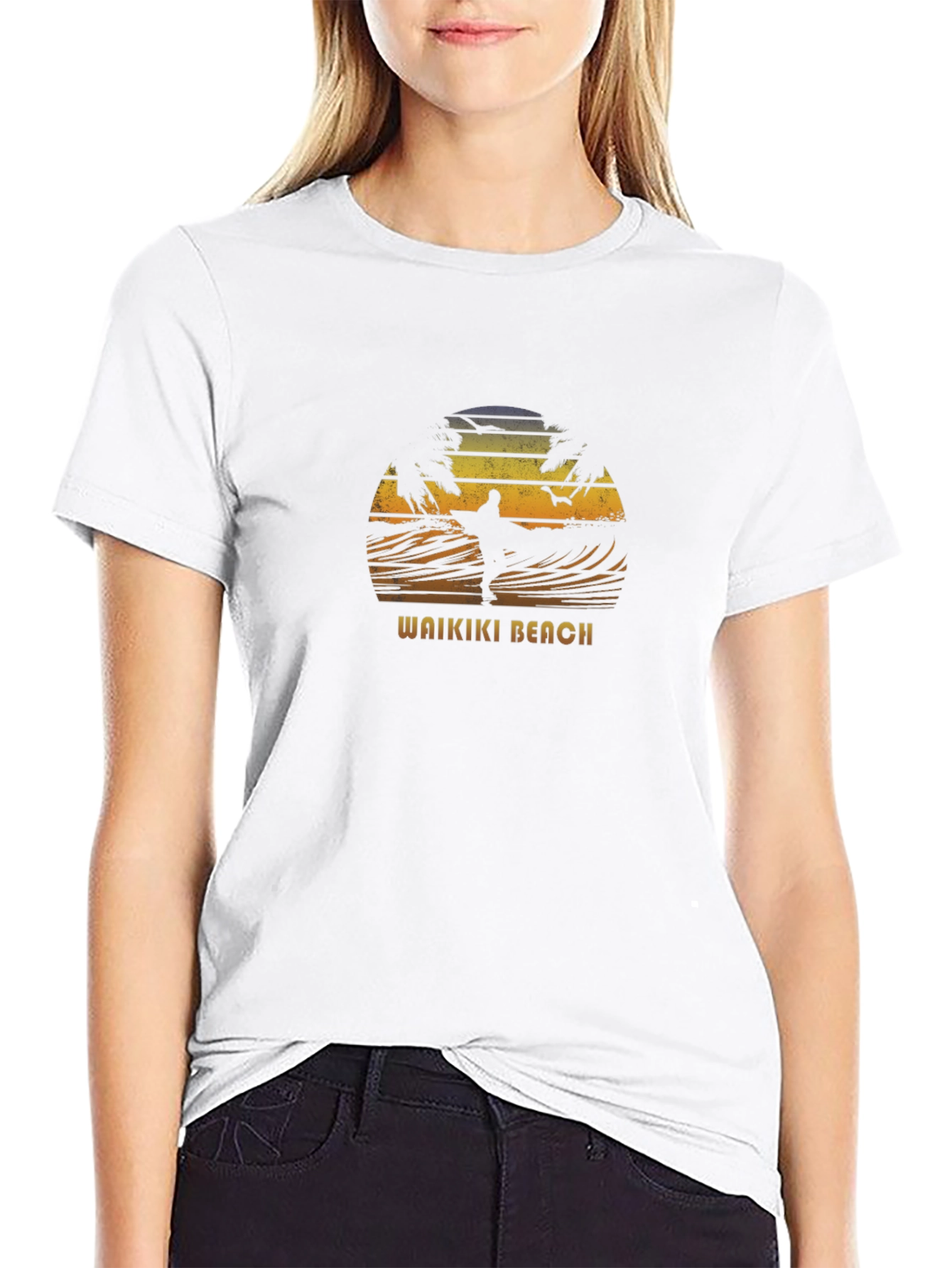 Waikiki Beach Sunset Surfer Graphic Tee