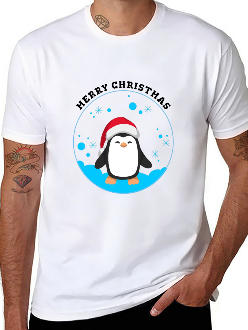 Penguin Merry Christmas Black T-Shirt