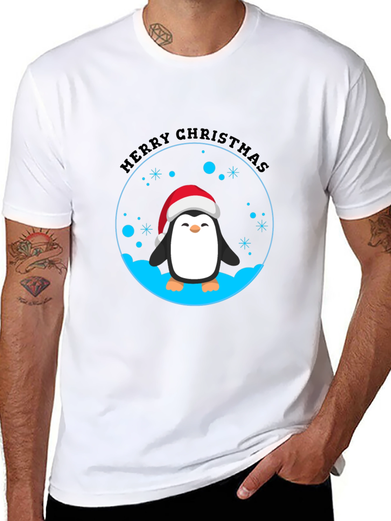 Penguin Merry Christmas Black T-Shirt