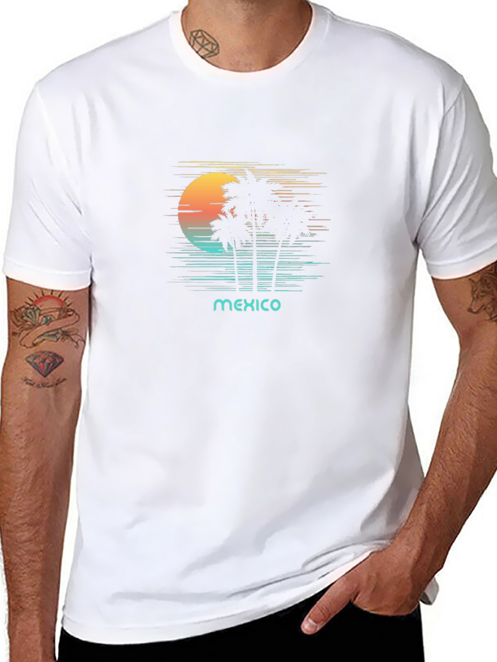 Mexico Palms Graphic Tee - Retro Sunset Palm Trees