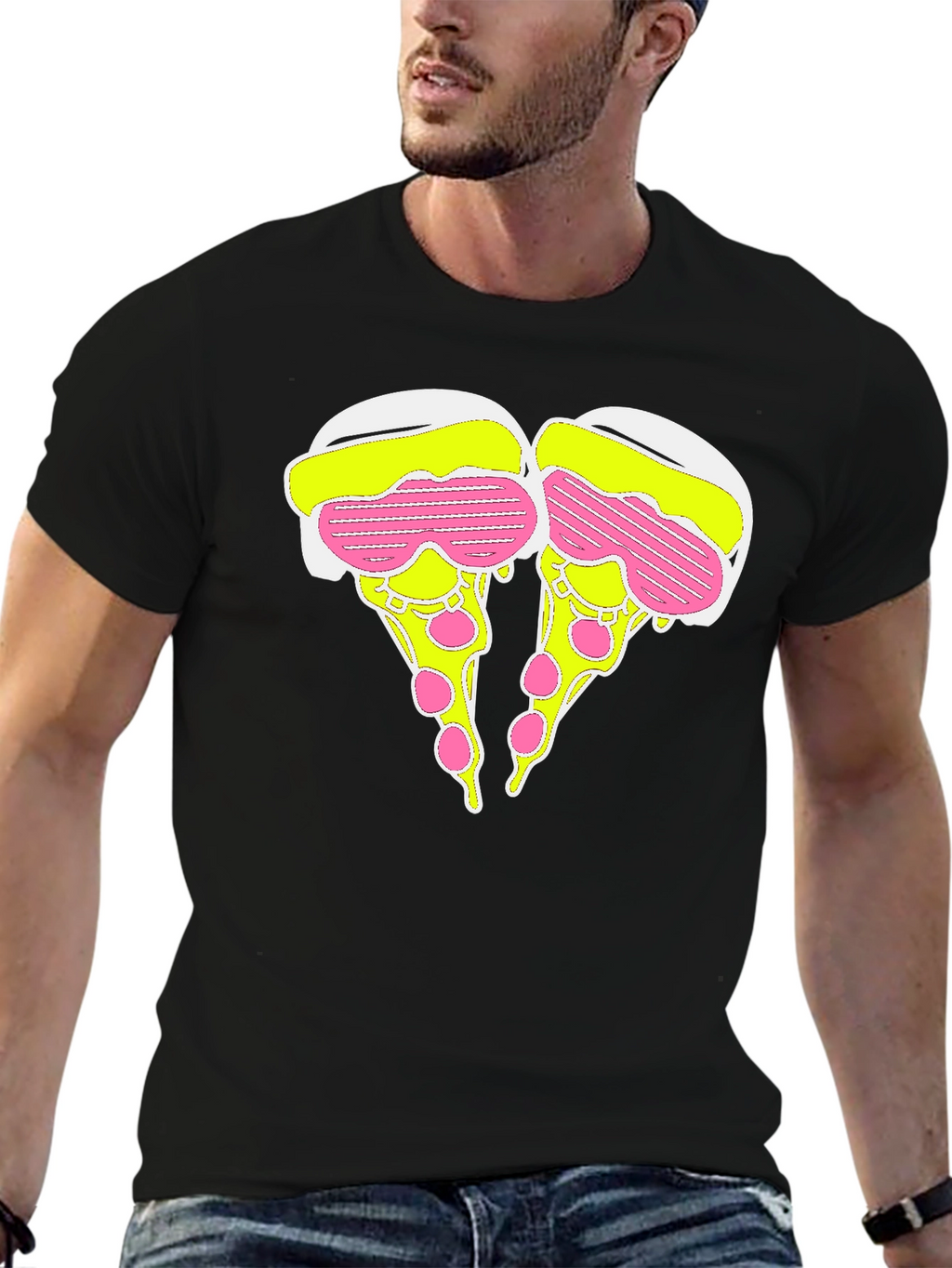 Novelty Pizza Slice Graphic T-Shirt - Black