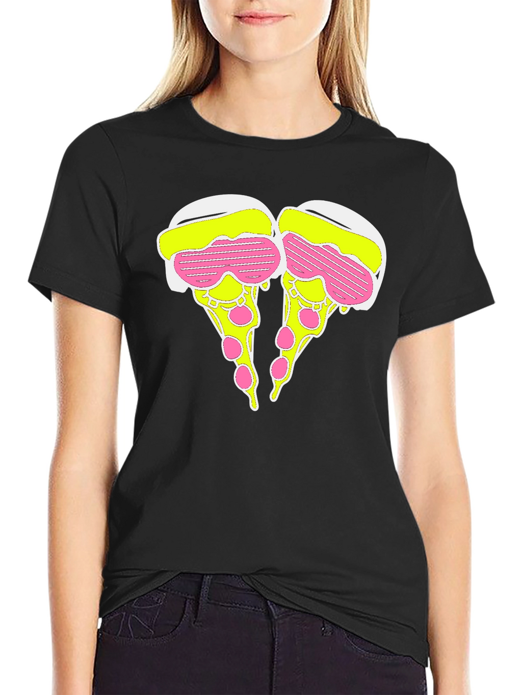 Novelty Pizza Slice Graphic T-Shirt - Black