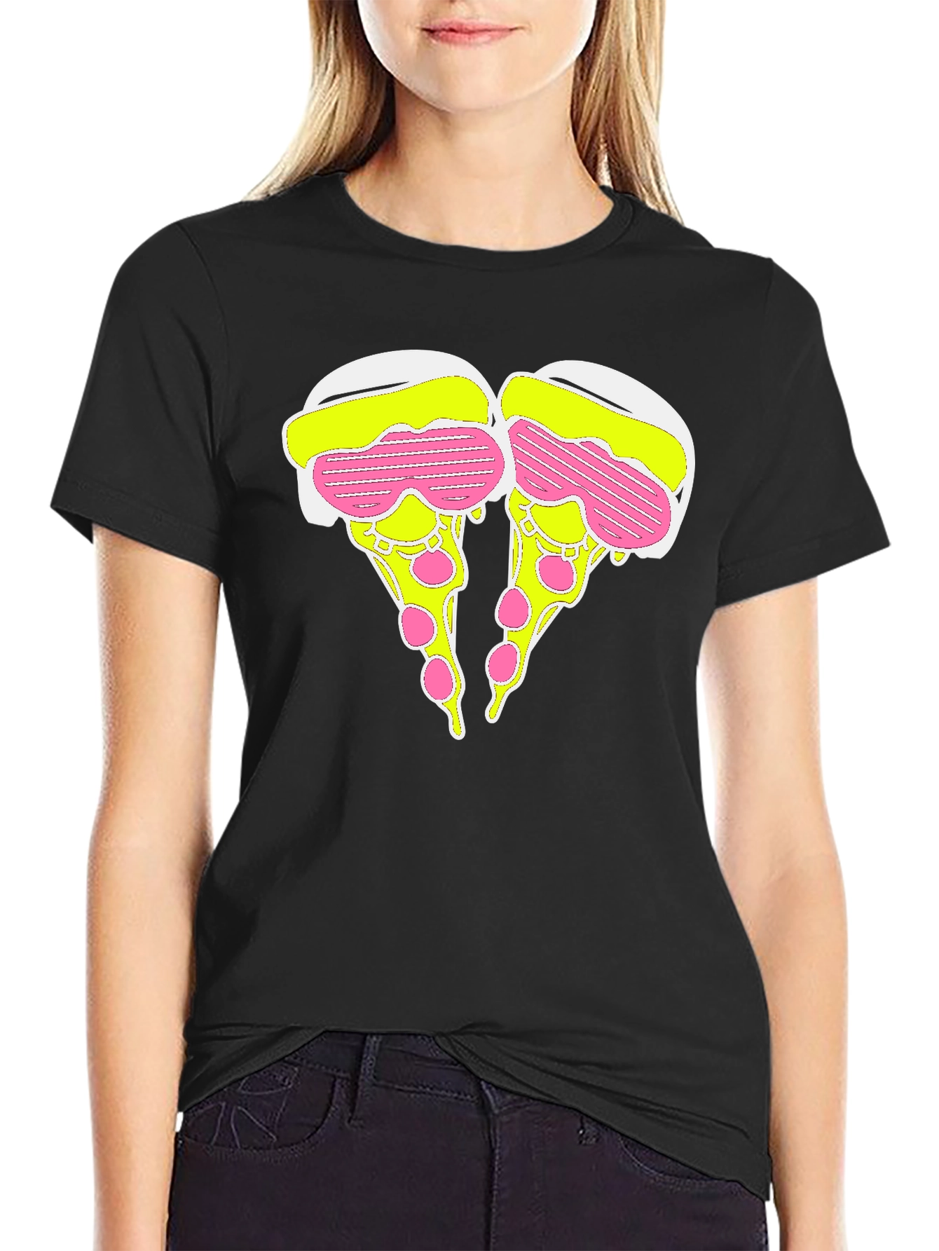 Novelty Pizza Slice Graphic T-Shirt - Black