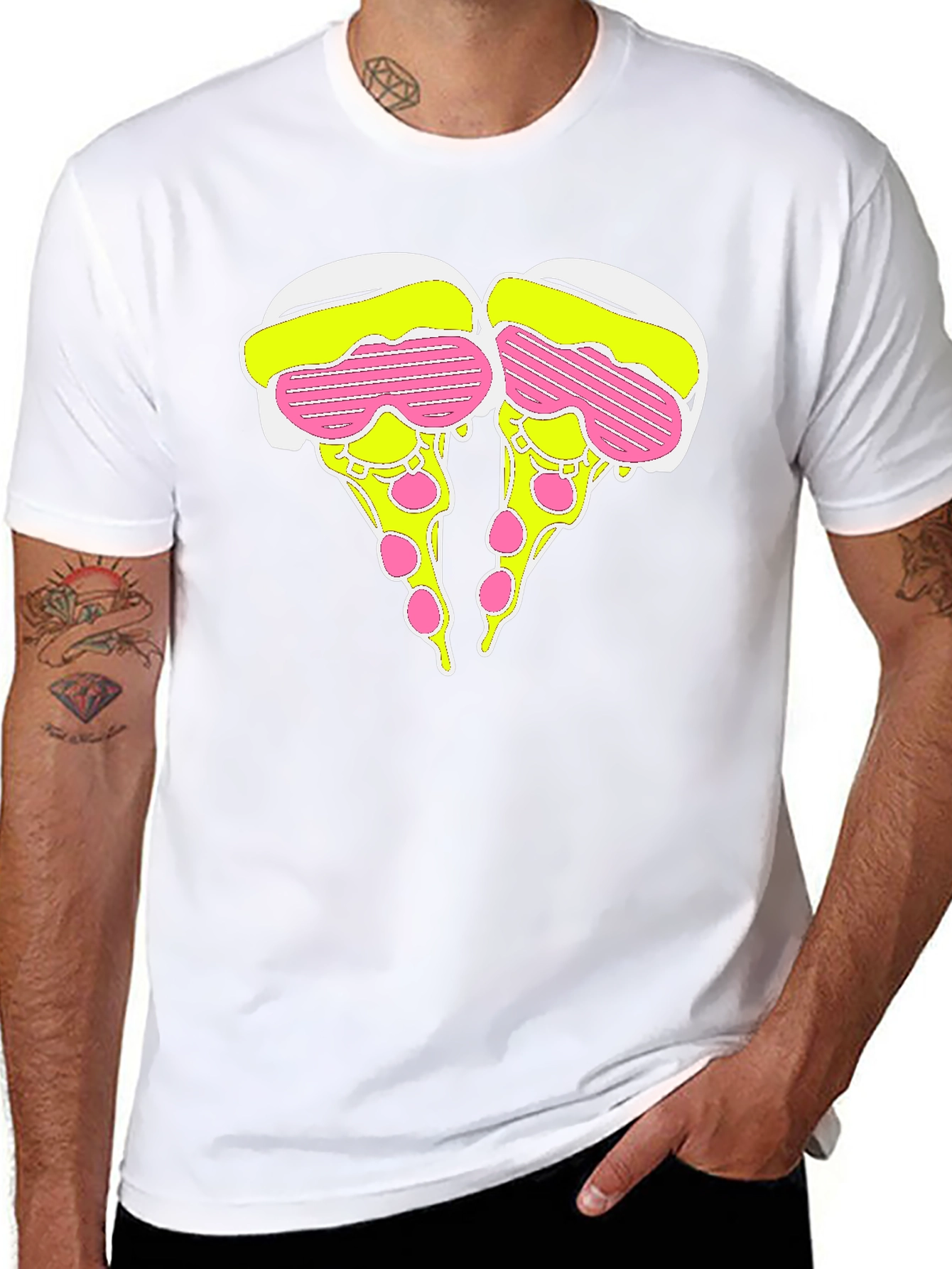 Novelty Pizza Slice Graphic T-Shirt - Black