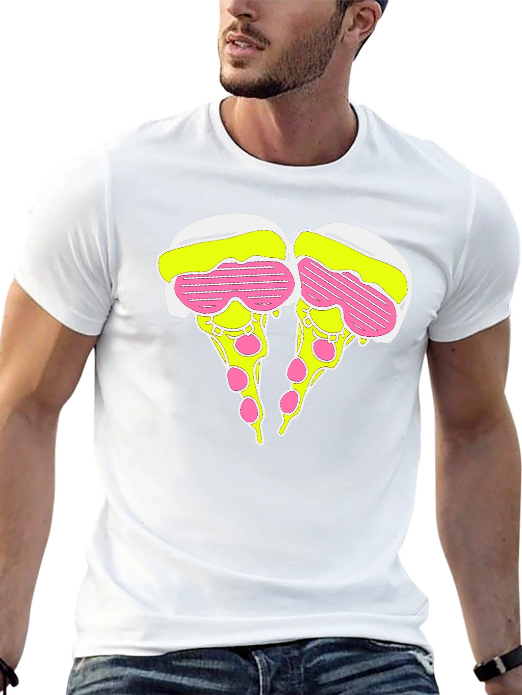 Novelty Pizza Slice Graphic T-Shirt - Black