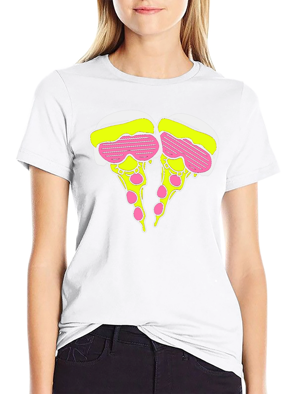 Novelty Pizza Slice Graphic T-Shirt - Black