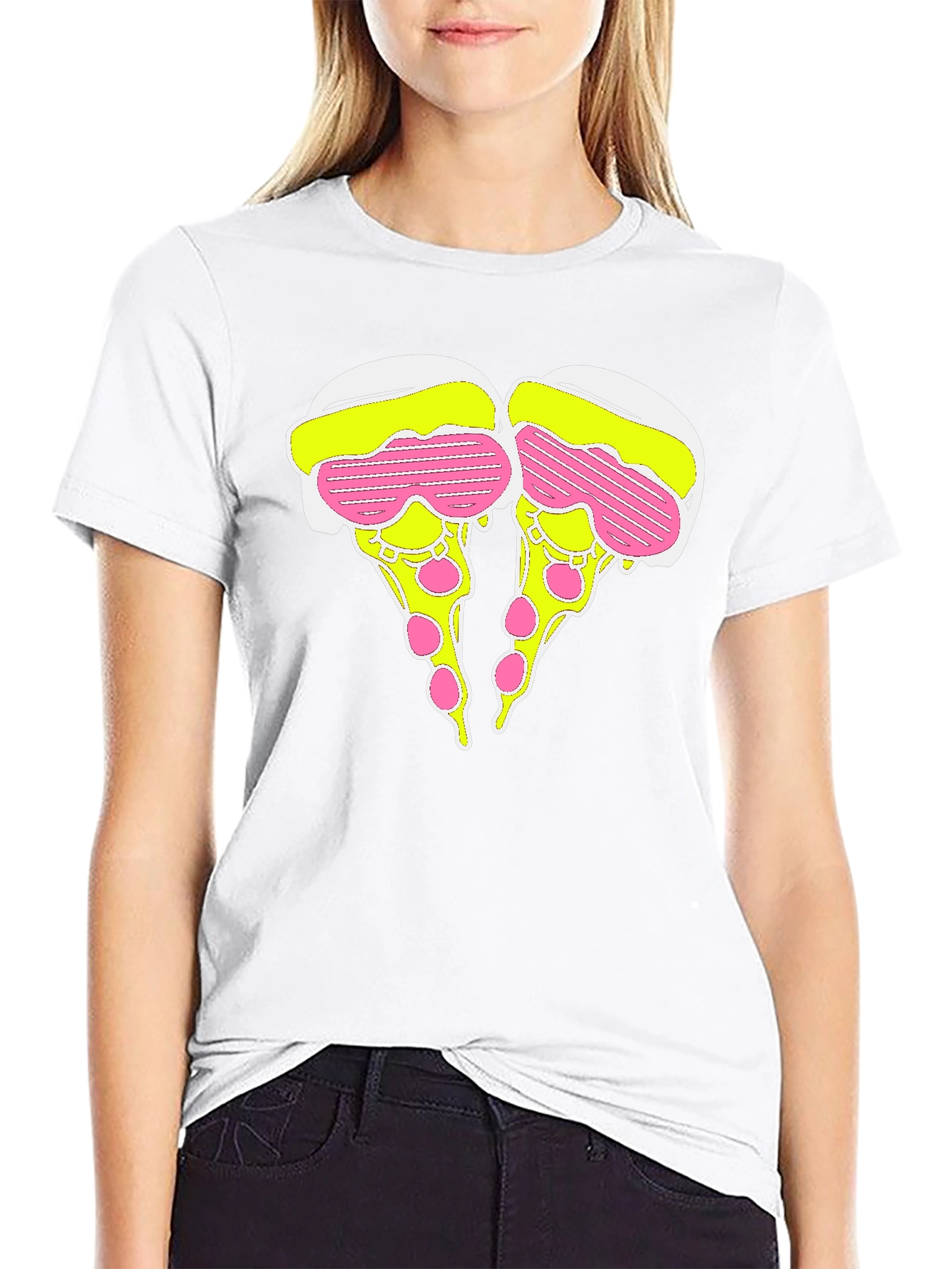 Novelty Pizza Slice Graphic T-Shirt - Black