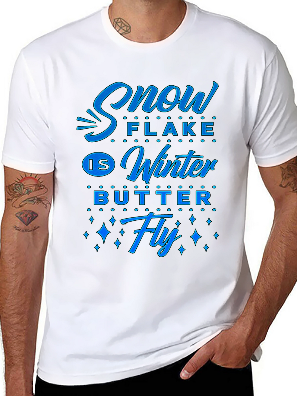 Snowflake Winter Butterfly Graphic Tee - Black