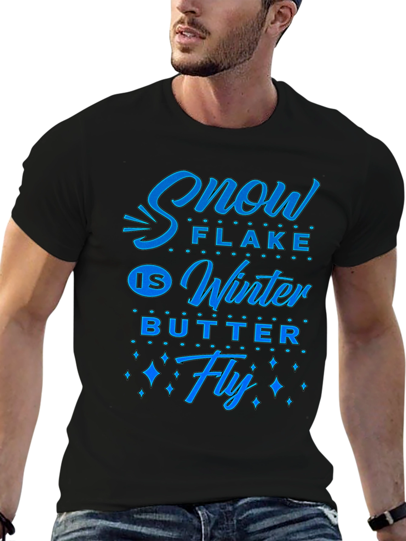 Snowflake Winter Butterfly Graphic Tee - Black