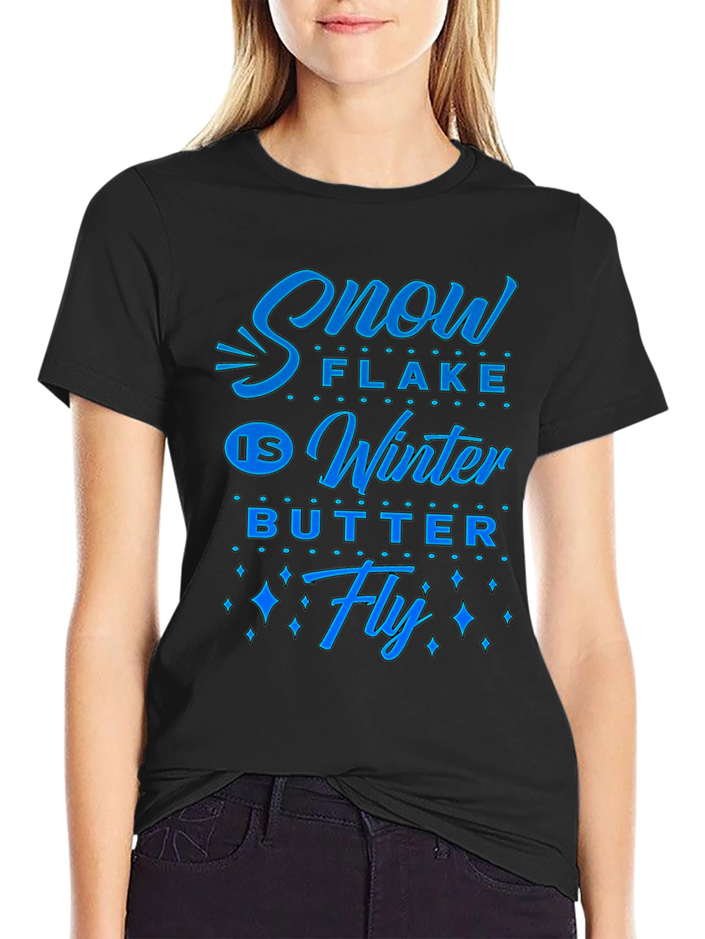 Snowflake Winter Butterfly Graphic Tee - Black
