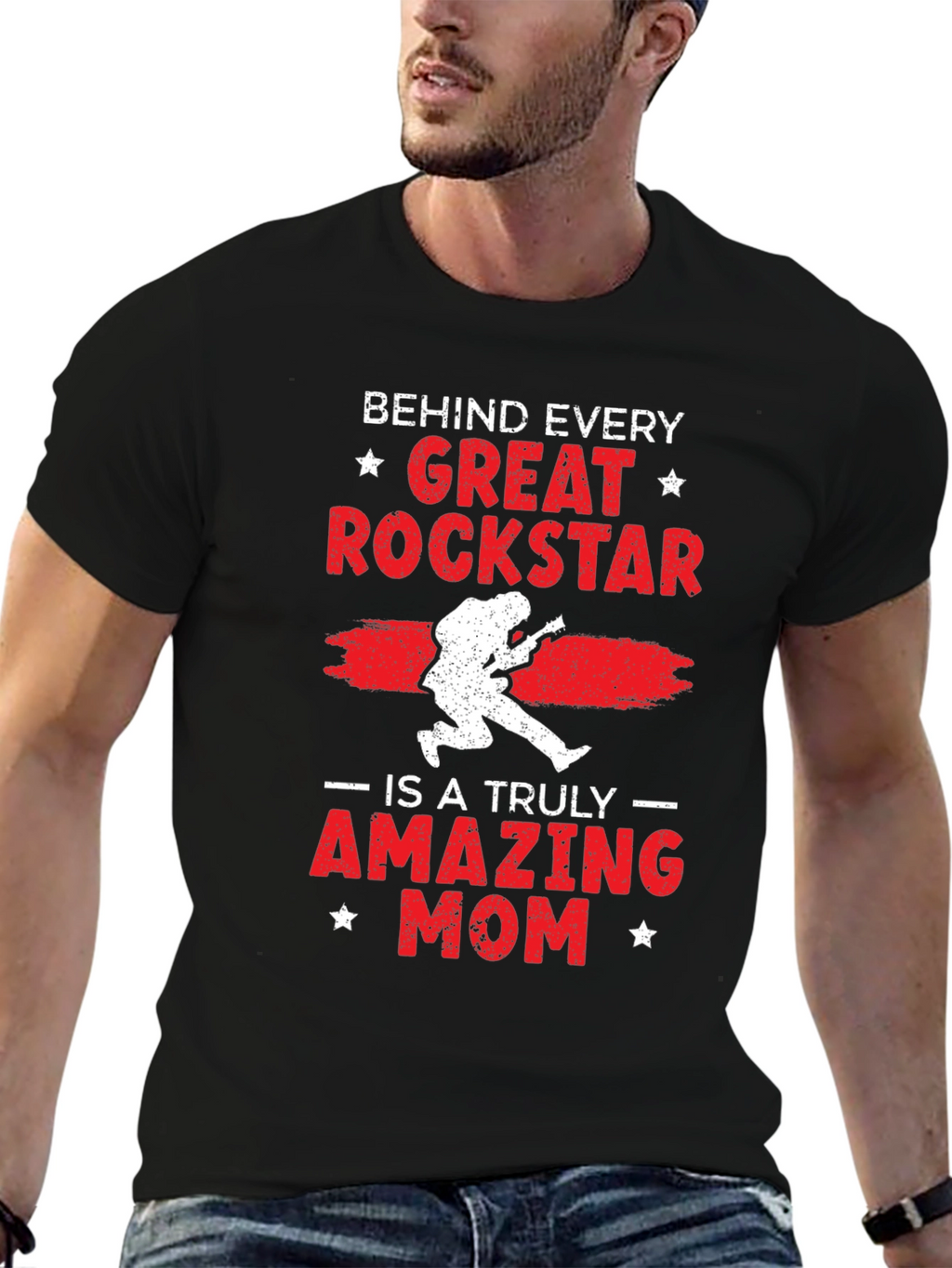 Great Rockstar Mom Black Graphic Tee