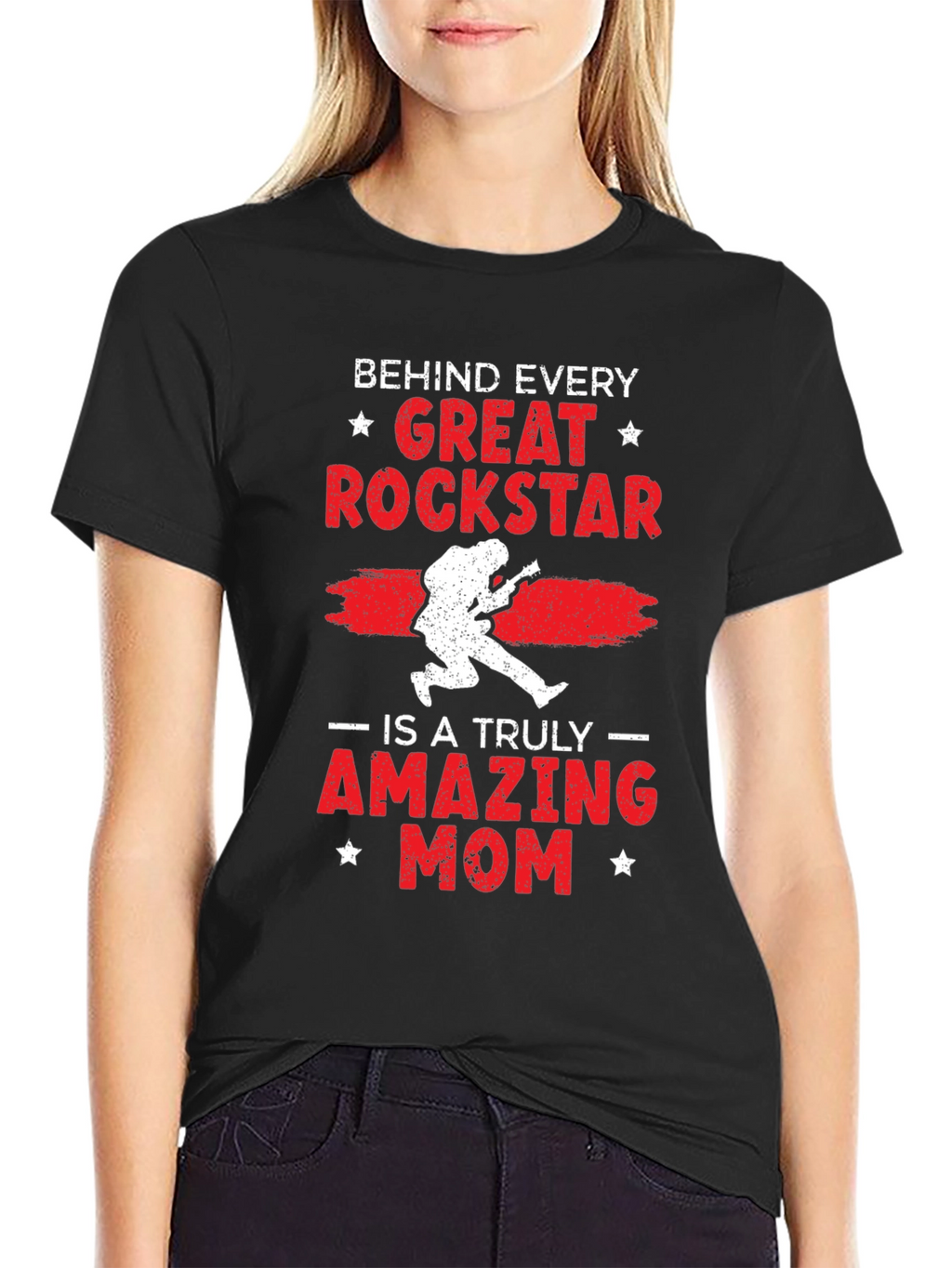 Great Rockstar Mom Black Graphic Tee