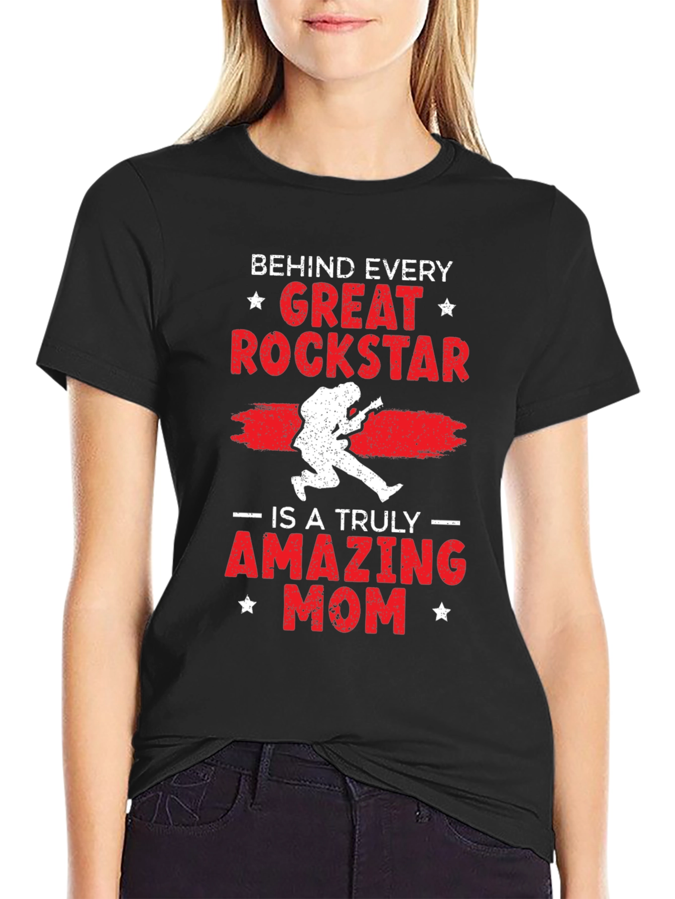 Great Rockstar Mom Black Graphic Tee
