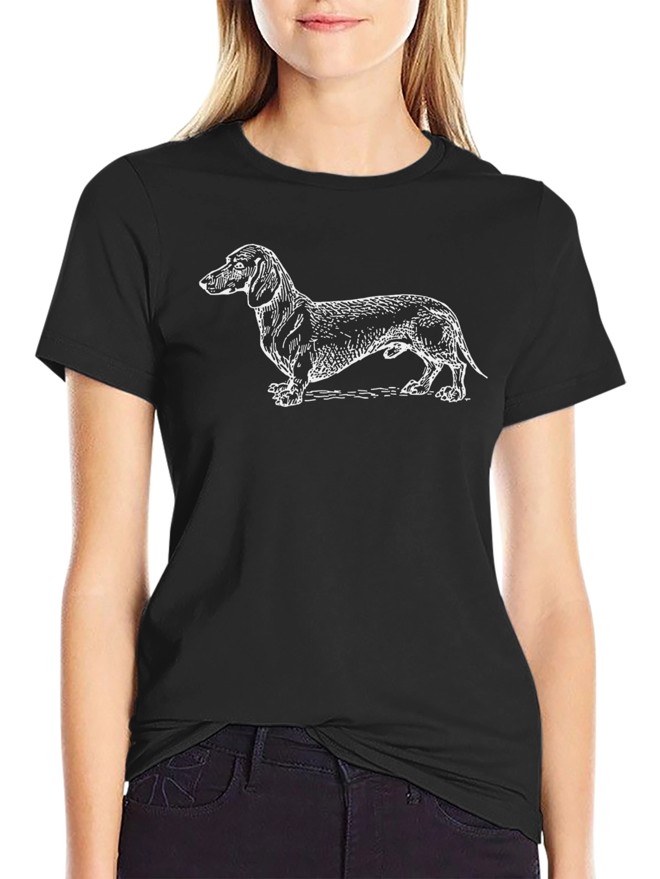 Dachshund Dog Graphic T-Shirt - Black Cotton Tee