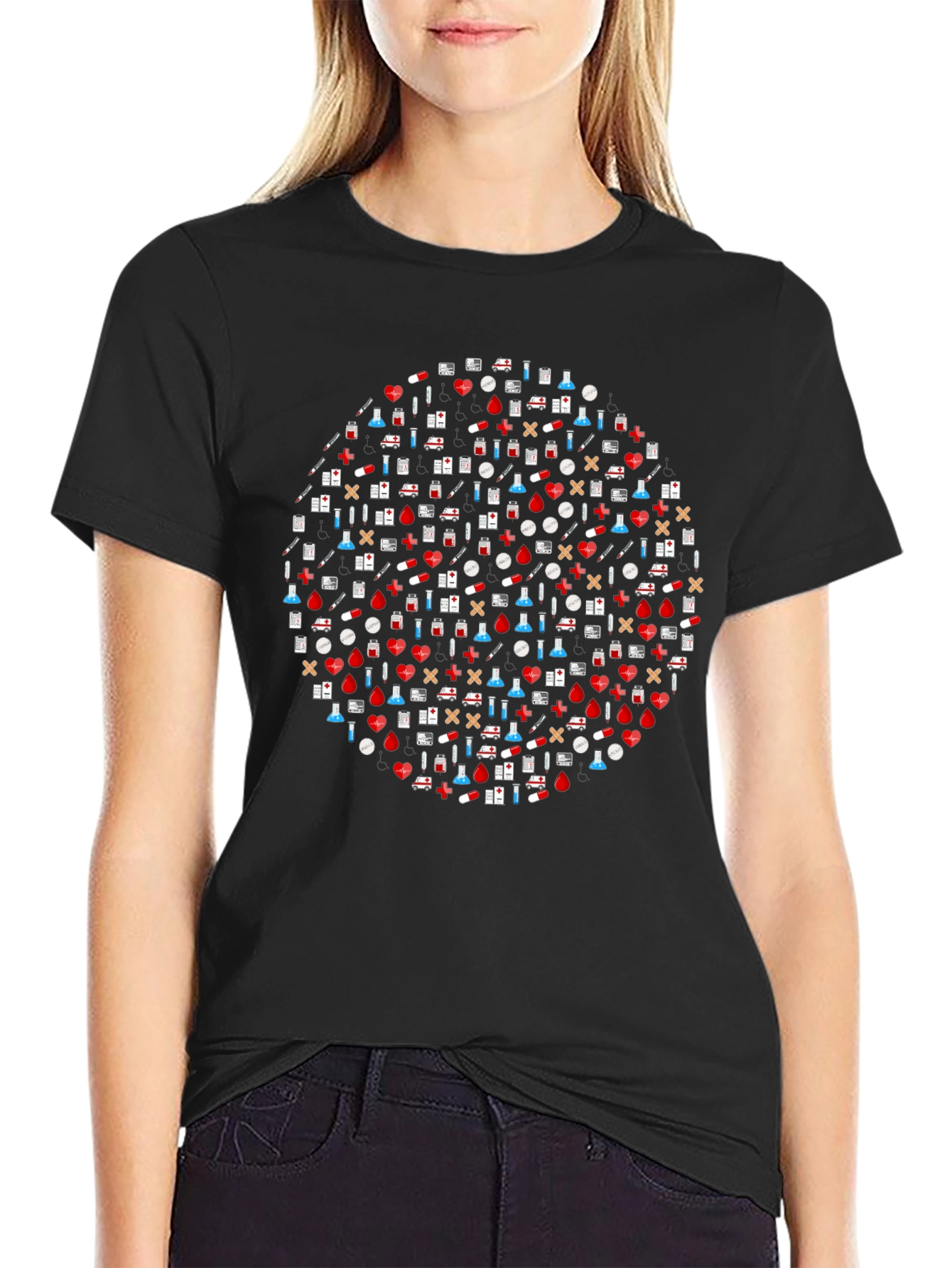 Healthcare Icon Circle Graphic Tee - Black