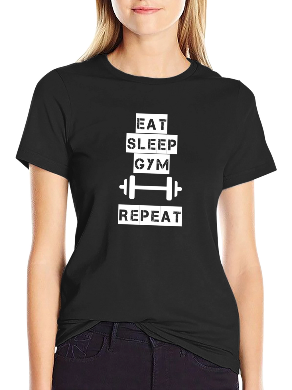 Eat Sleep Gym Repeat Graphic Tee - Black
