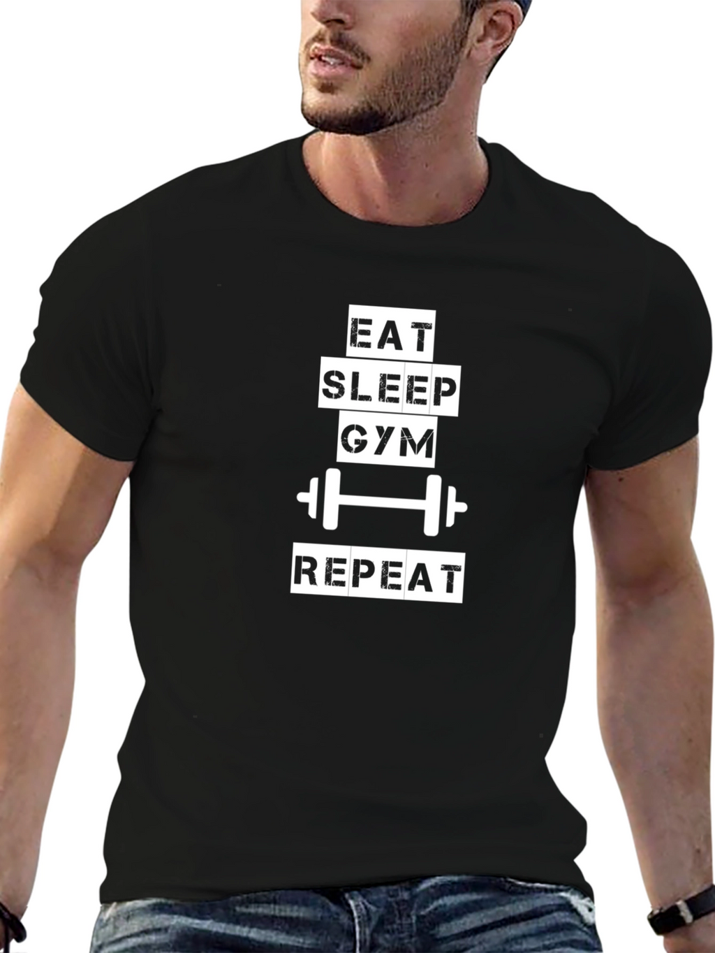 Eat Sleep Gym Repeat Graphic Tee - Black