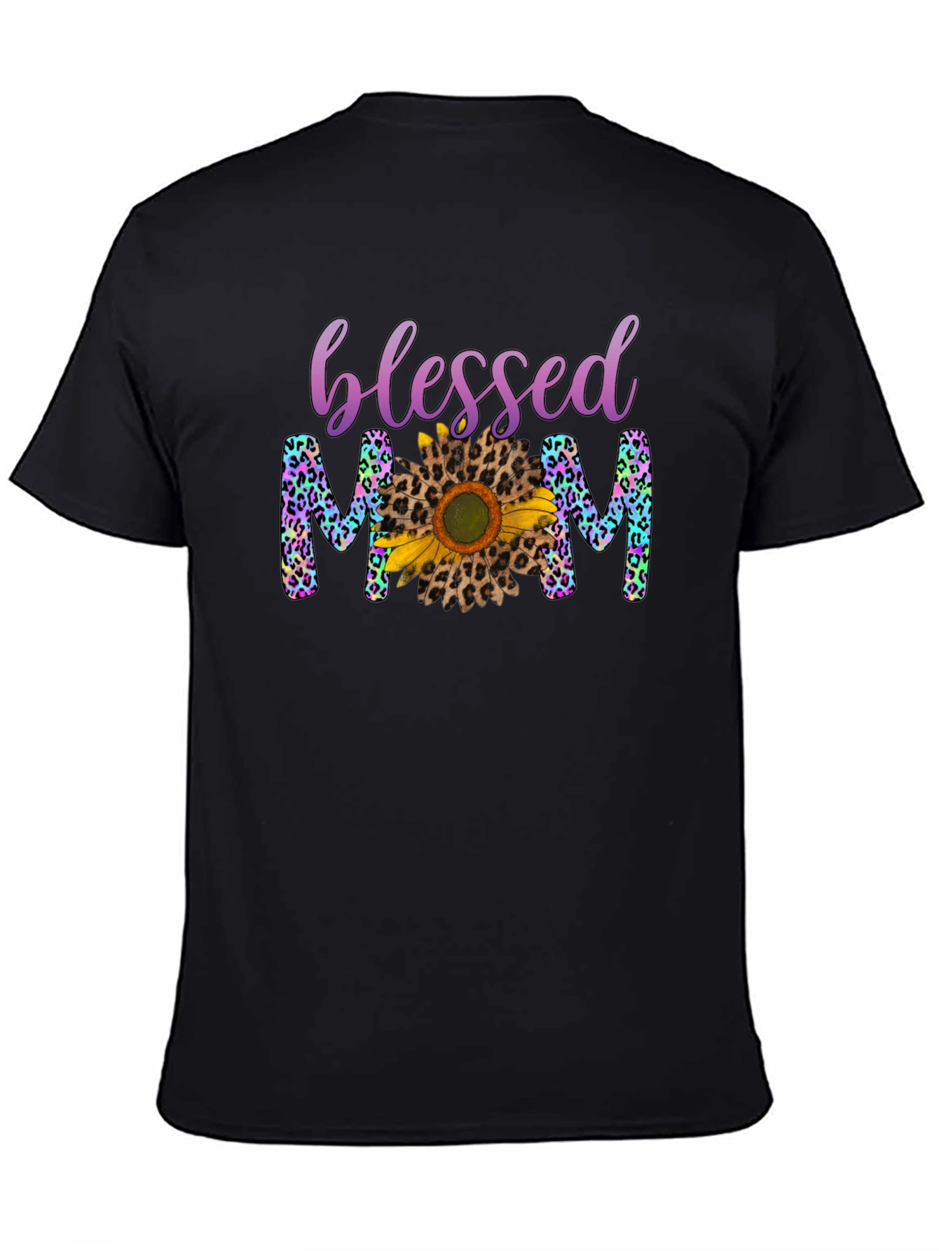 Blessed Mom Leopard Print Sunflower T-Shirt