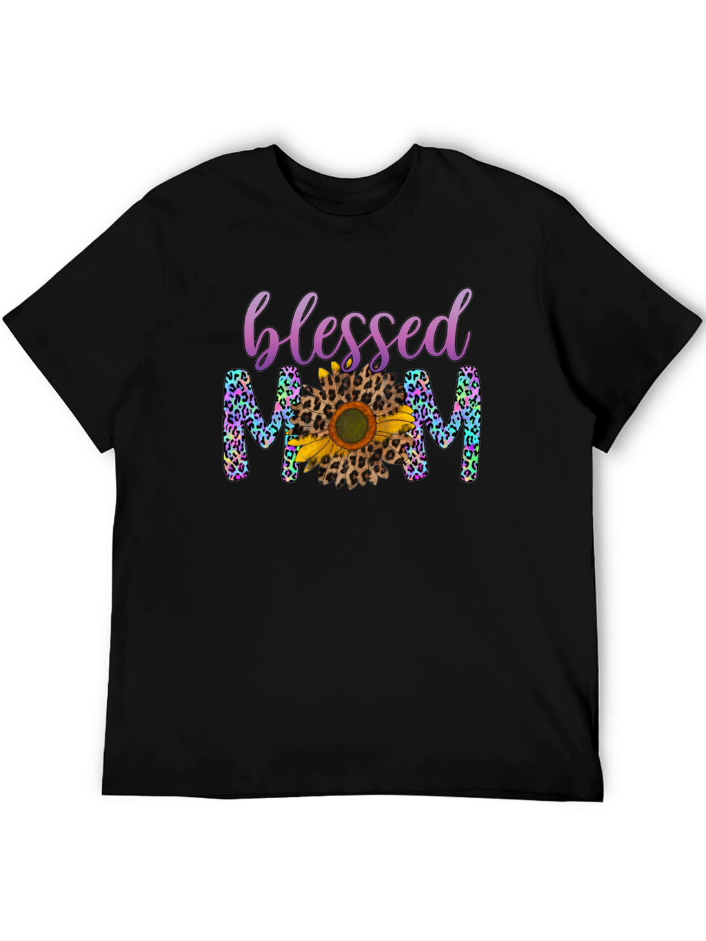 Blessed Mom Leopard Print Sunflower T-Shirt