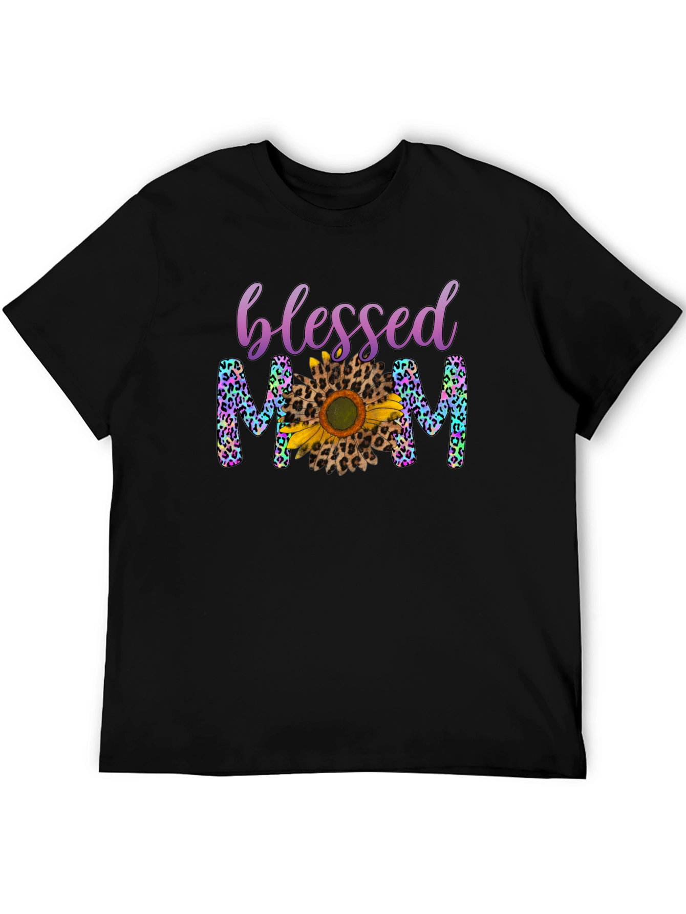 Blessed Mom Leopard Print Sunflower T-Shirt