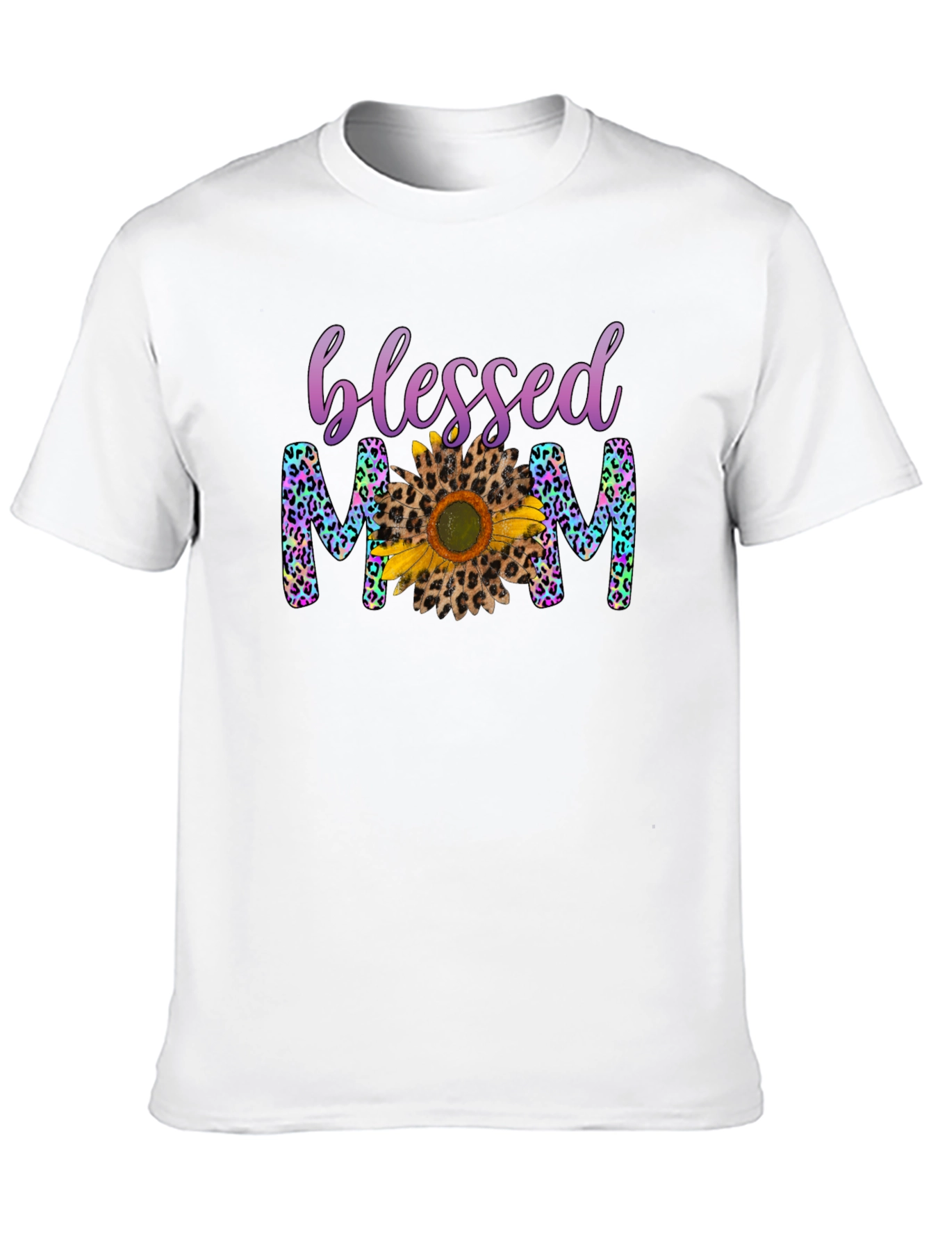 Blessed Mom Leopard Print Sunflower T-Shirt
