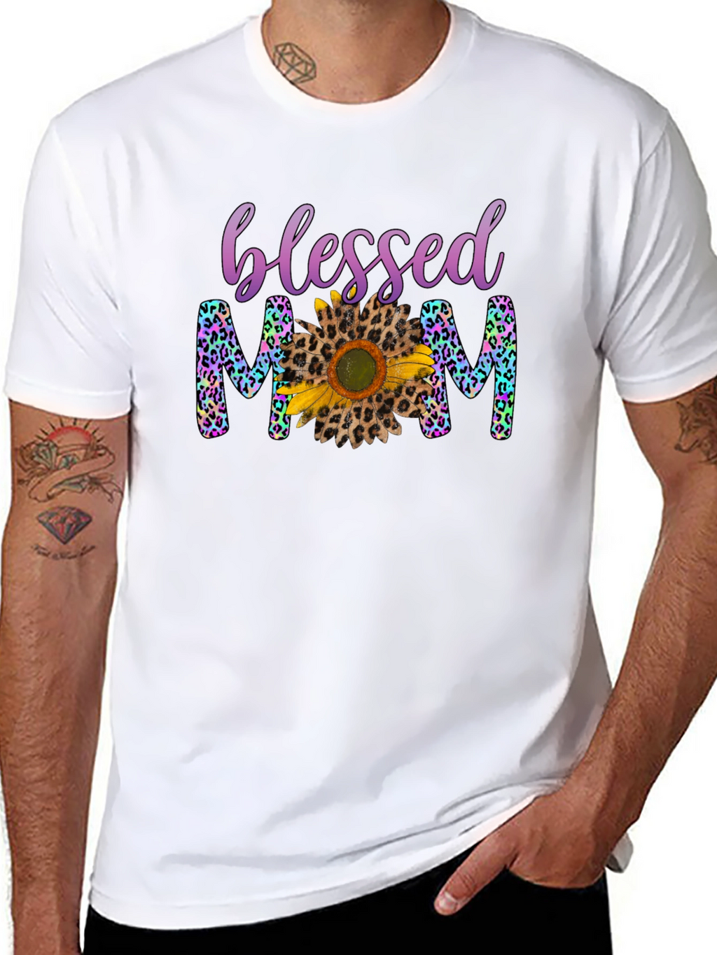 Blessed Mom Leopard Print Sunflower T-Shirt
