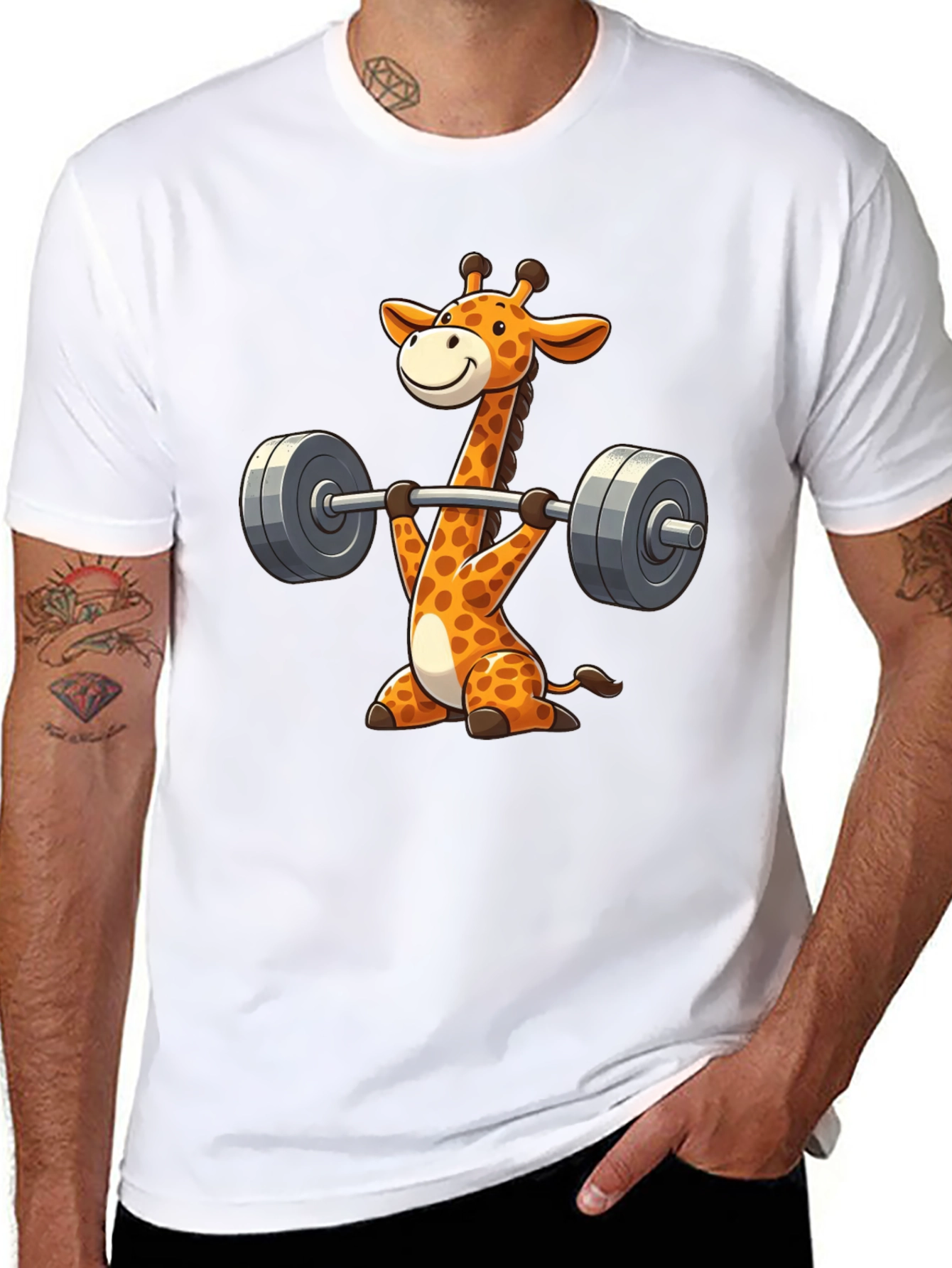 Giraffe Gym Black T-Shirt - Weightlifting Cartoon Animal Tee