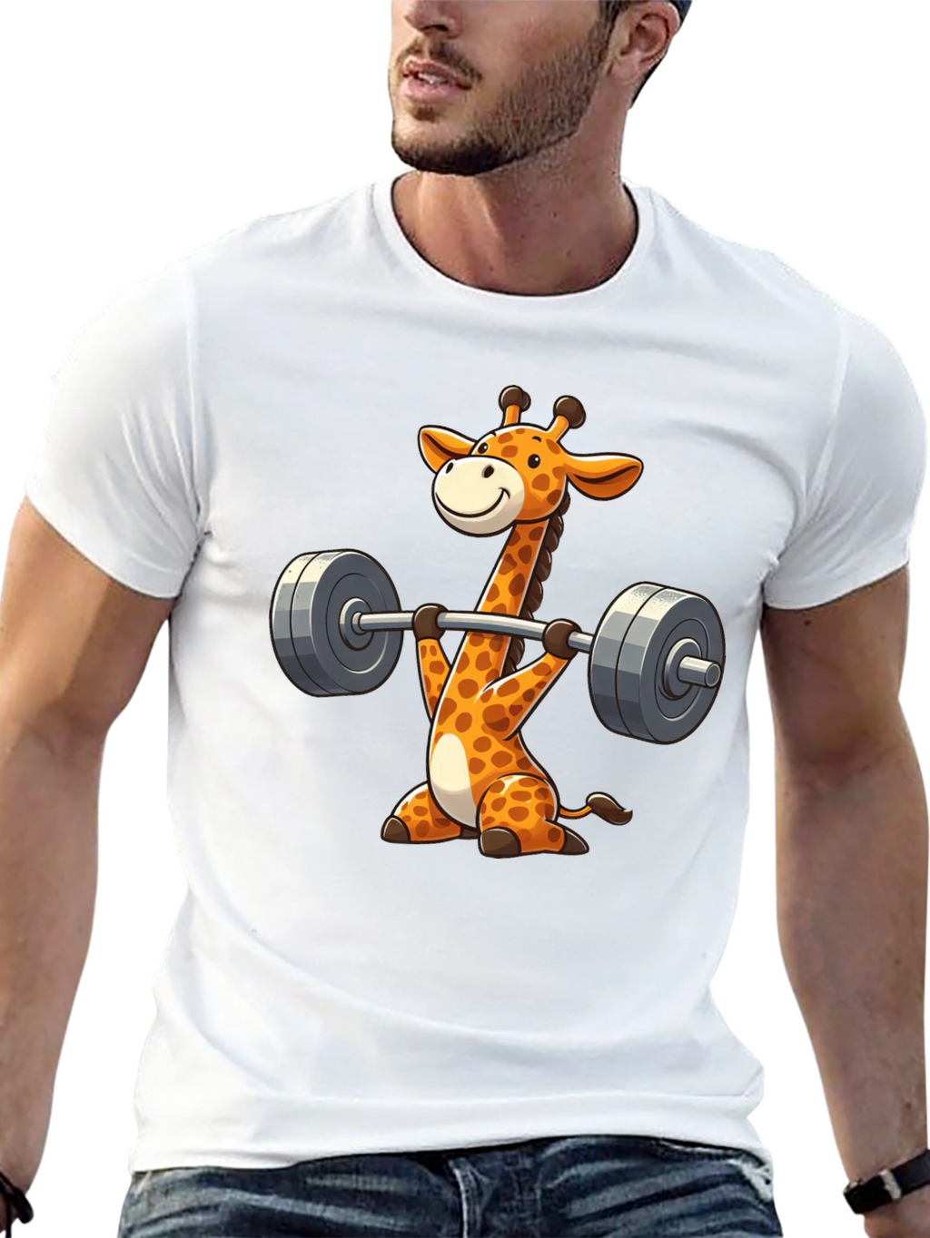 Giraffe Gym Black T-Shirt - Weightlifting Cartoon Animal Tee
