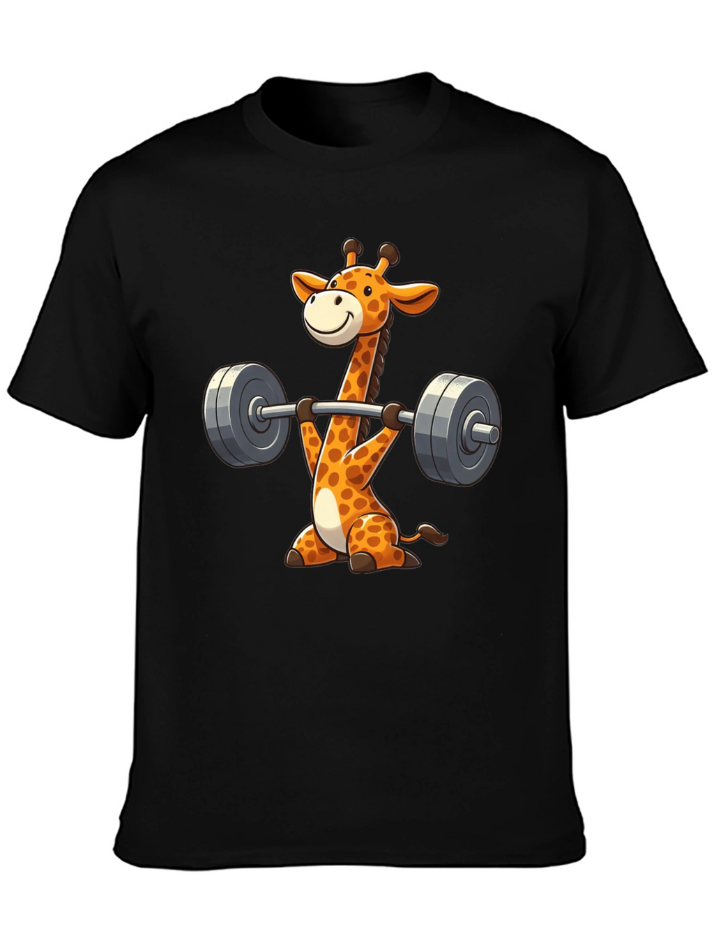 Giraffe Gym Black T-Shirt - Weightlifting Cartoon Animal Tee