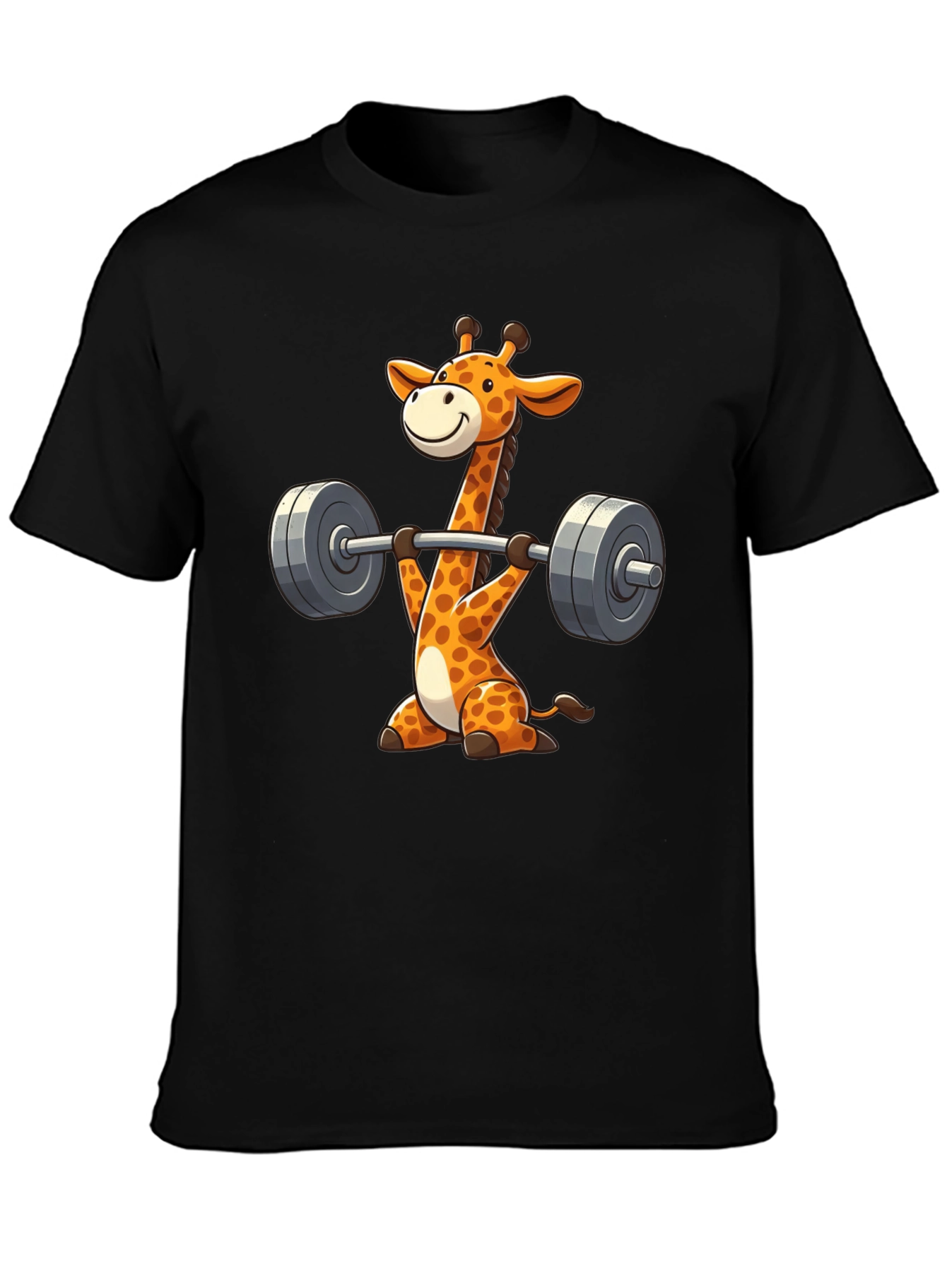 Giraffe Gym Black T-Shirt - Weightlifting Cartoon Animal Tee