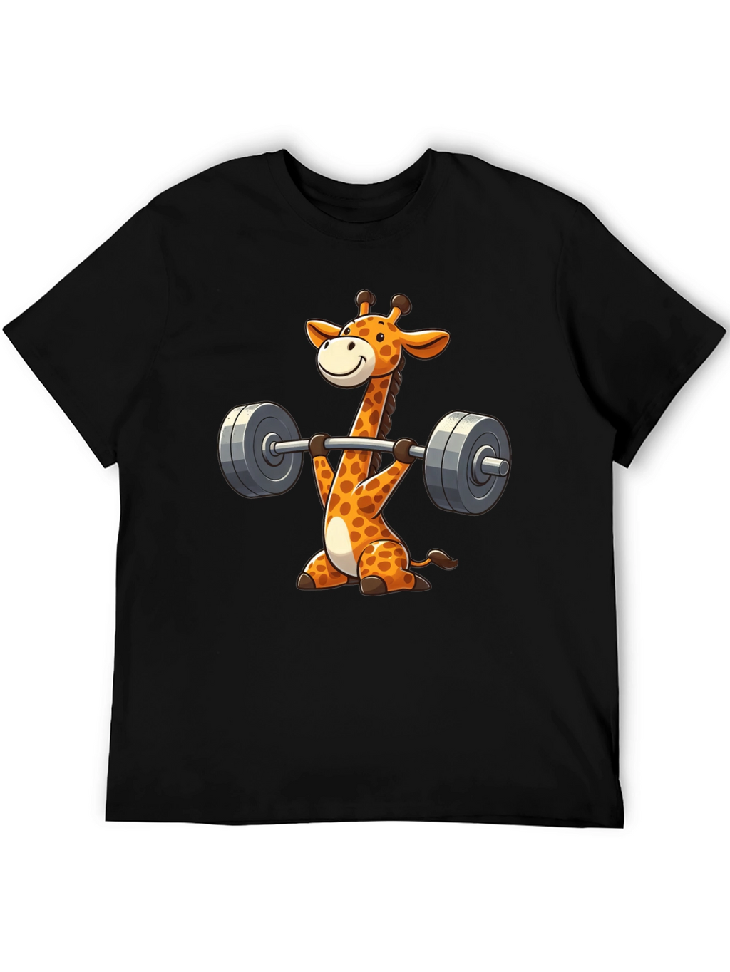 Giraffe Gym Black T-Shirt - Weightlifting Cartoon Animal Tee