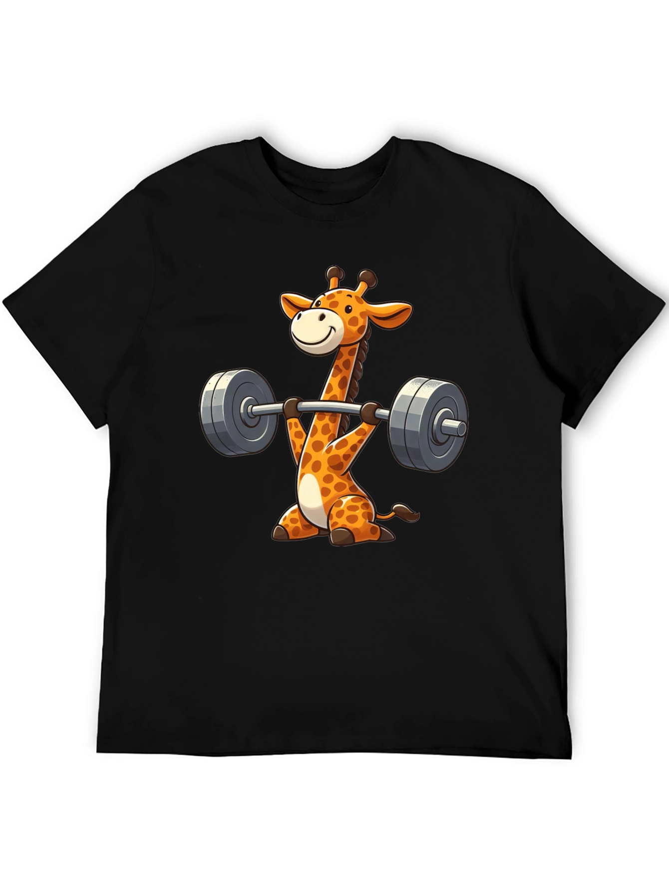 Giraffe Gym Black T-Shirt - Weightlifting Cartoon Animal Tee