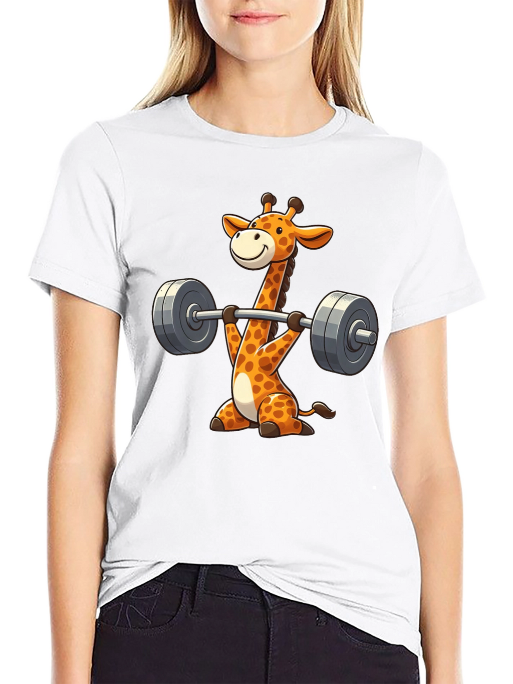 Giraffe Gym Black T-Shirt - Weightlifting Cartoon Animal Tee