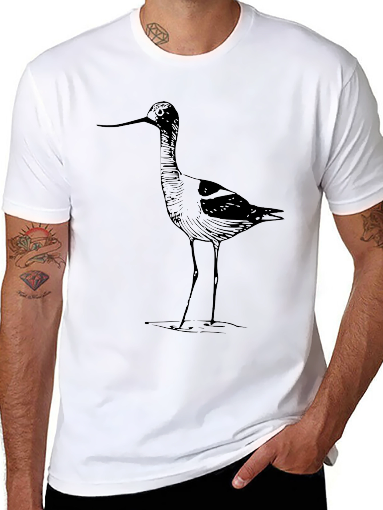 Mens Black T-Shirt with Bird Design