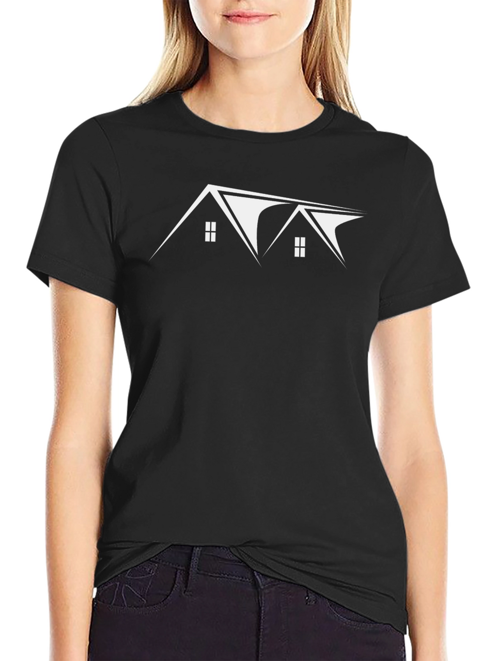 Modern House Graphic Tee - Black Cotton T-Shirt