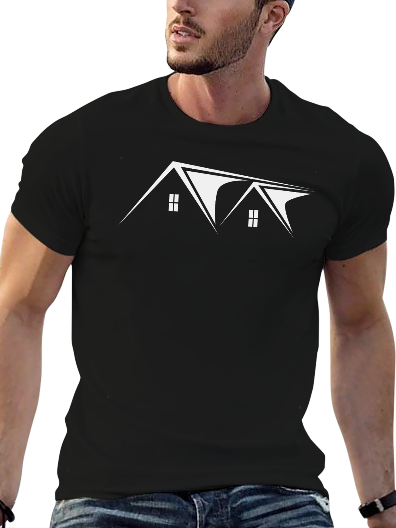 Modern House Graphic Tee - Black Cotton T-Shirt
