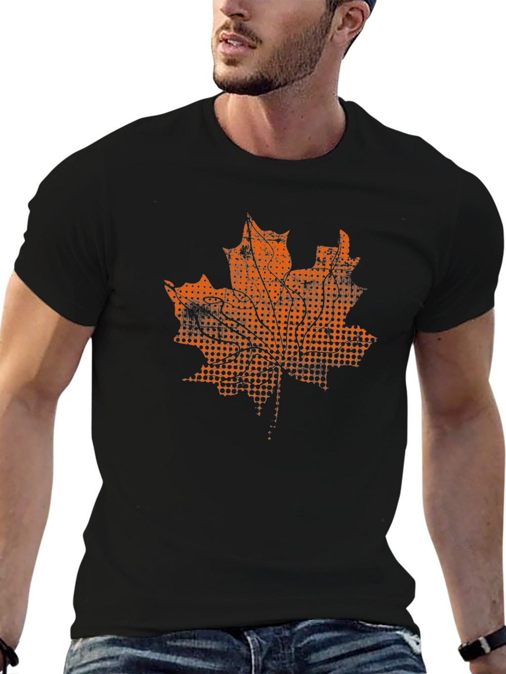 Maple Leaf Graphic Tee - Black Cotton T-Shirt