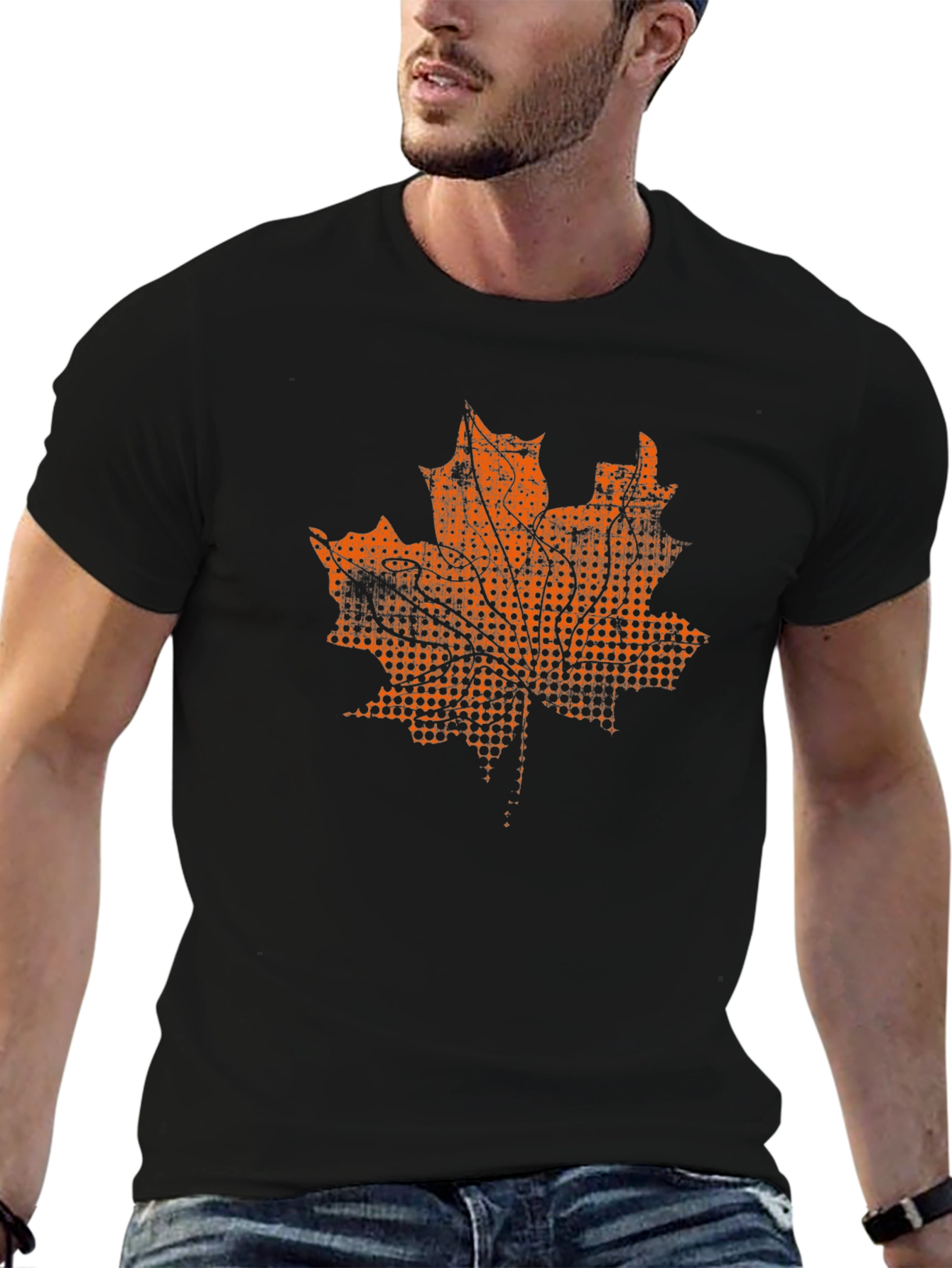 Maple Leaf Graphic Tee - Black Cotton T-Shirt
