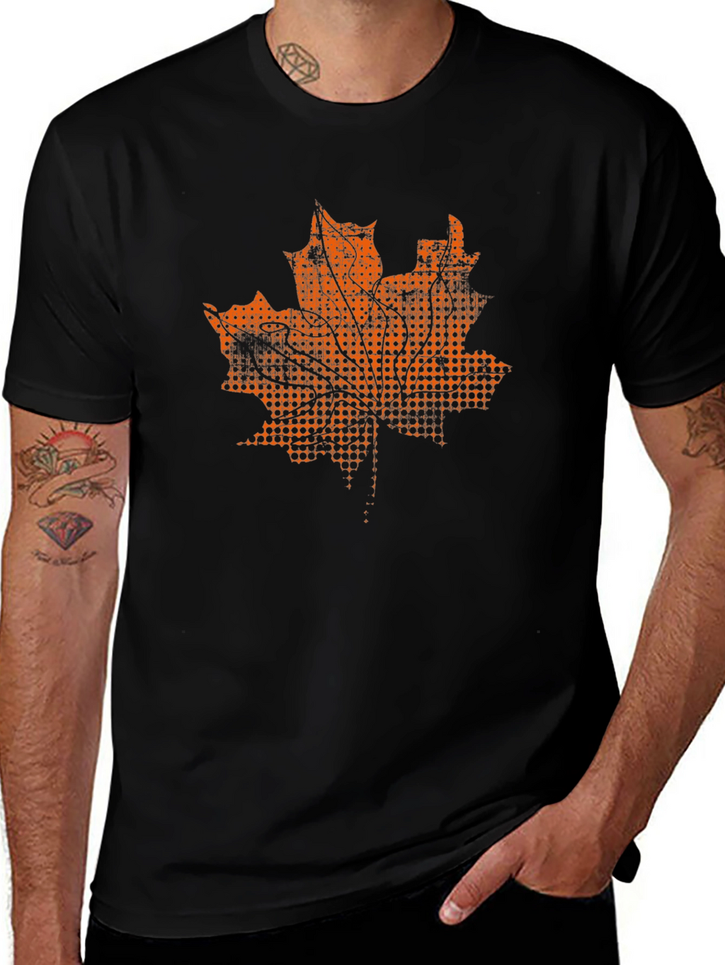 Maple Leaf Graphic Tee - Black Cotton T-Shirt