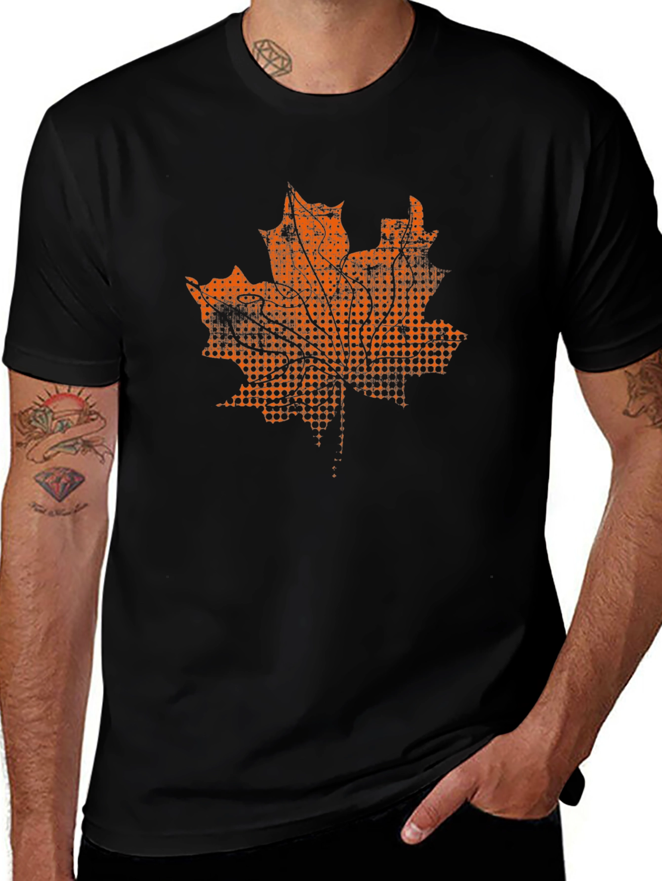 Maple Leaf Graphic Tee - Black Cotton T-Shirt