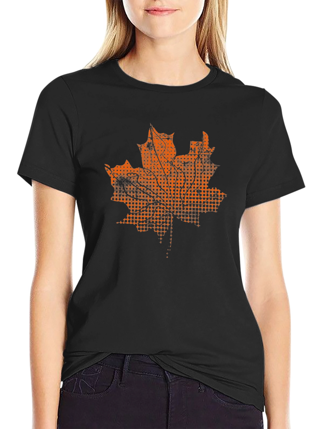 Maple Leaf Graphic Tee - Black Cotton T-Shirt