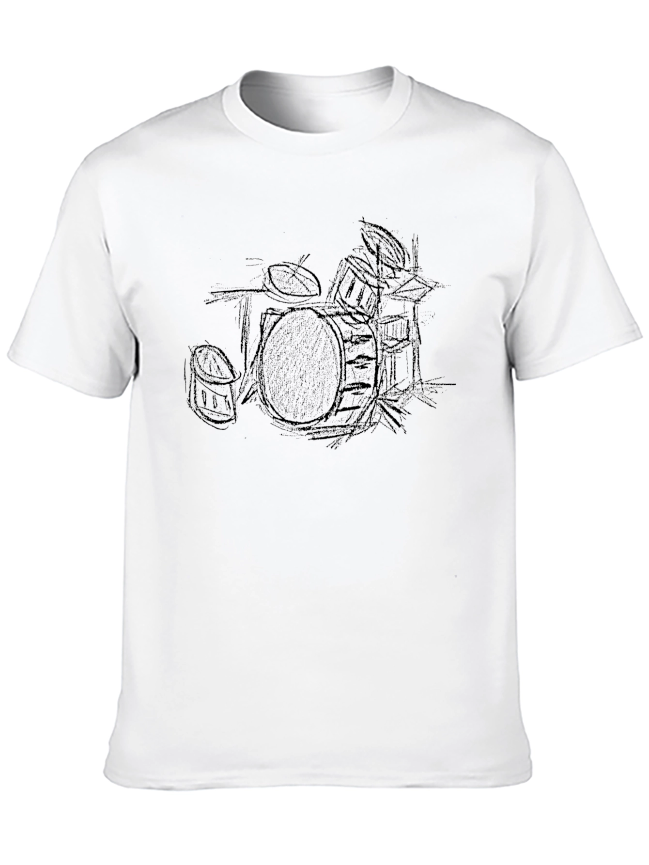 Drum Set Sketch Tee - Classic Black Cotton T-Shirt