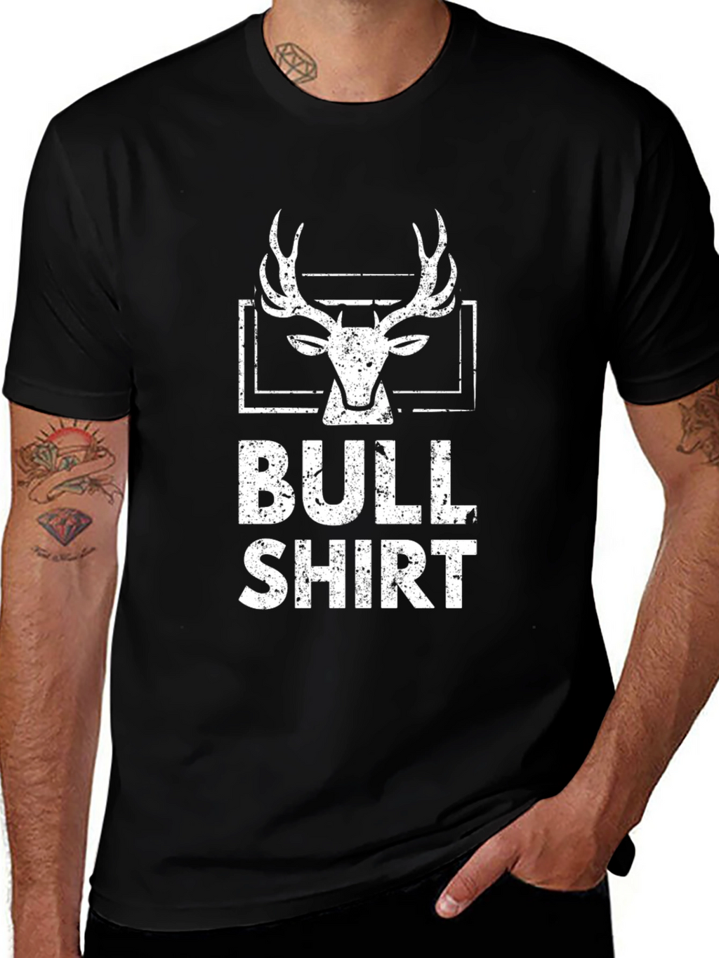 Bull Shirt Black Tee - Hunting Animal Design