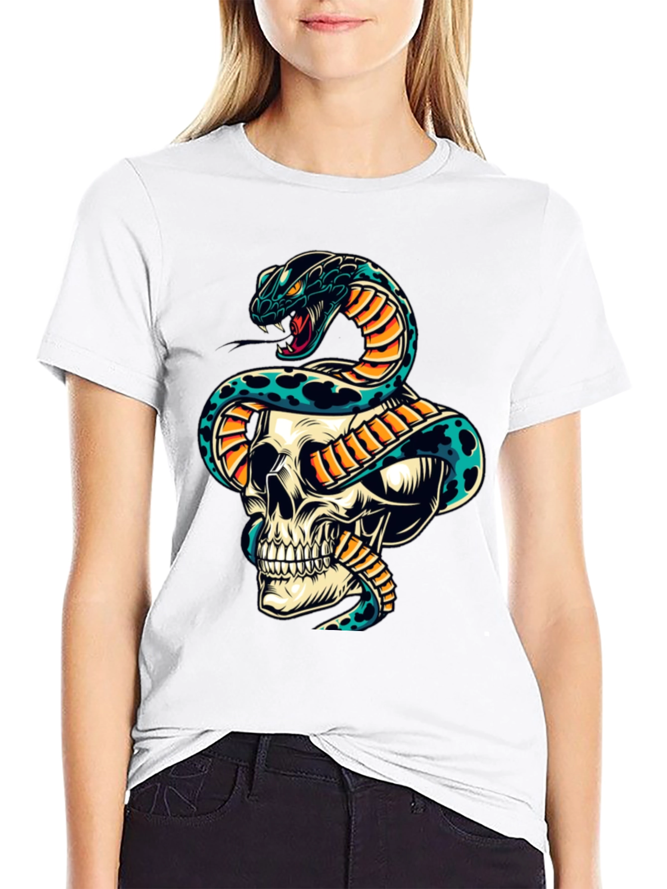Skull & Snake Graphic Tee - Edgy Style