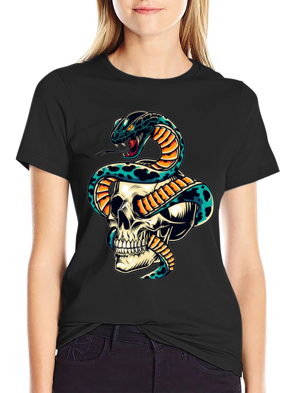 Skull & Snake Graphic Tee - Edgy Style