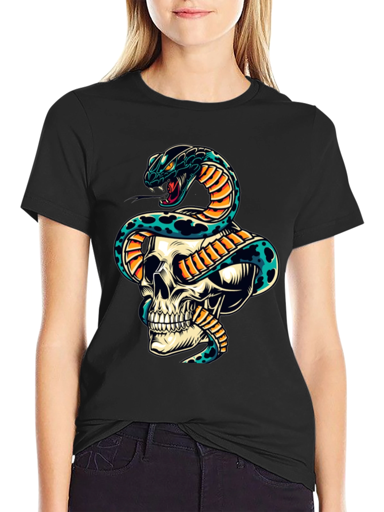 Skull & Snake Graphic Tee - Edgy Style