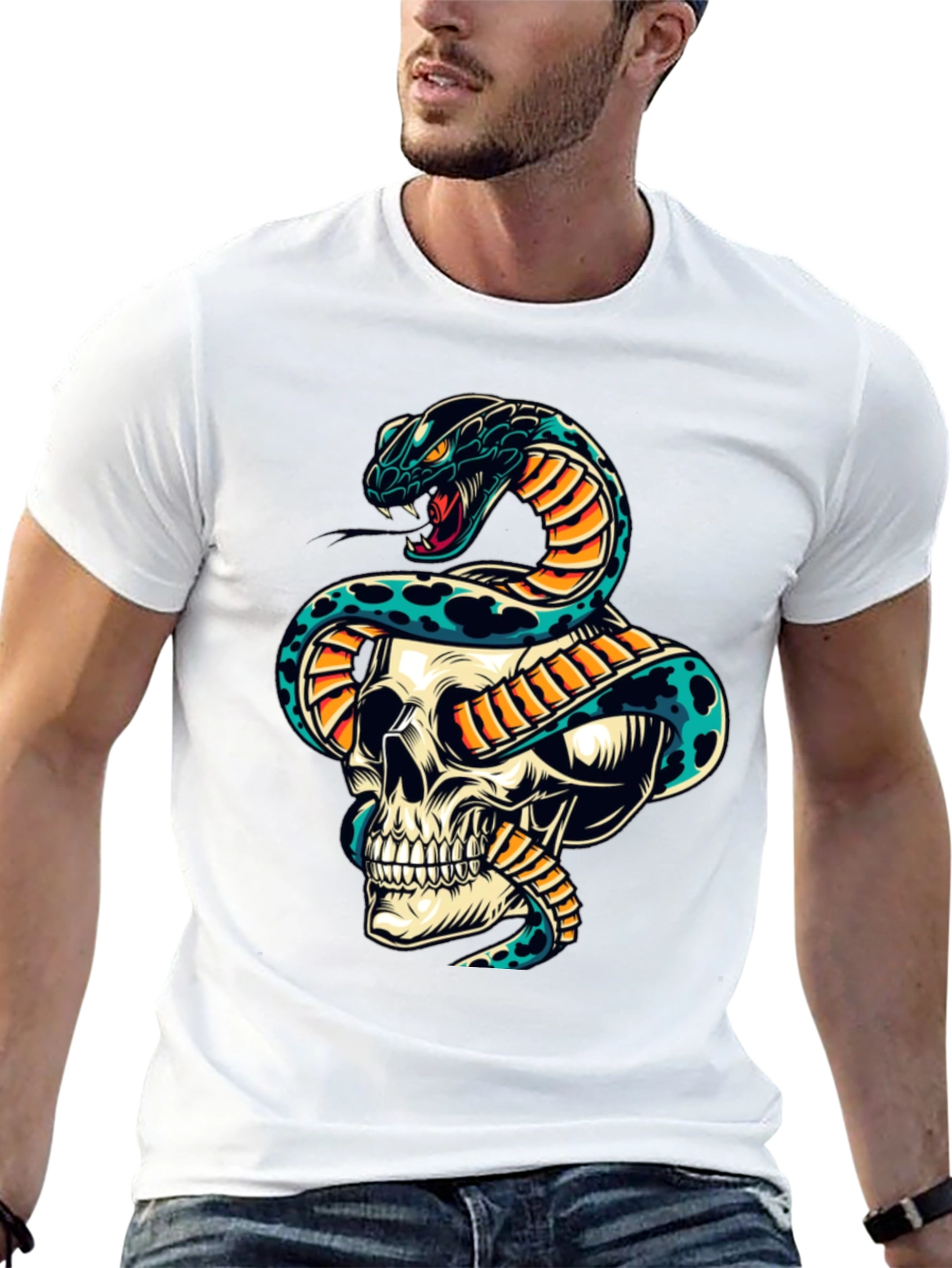 Skull & Snake Graphic Tee - Edgy Style