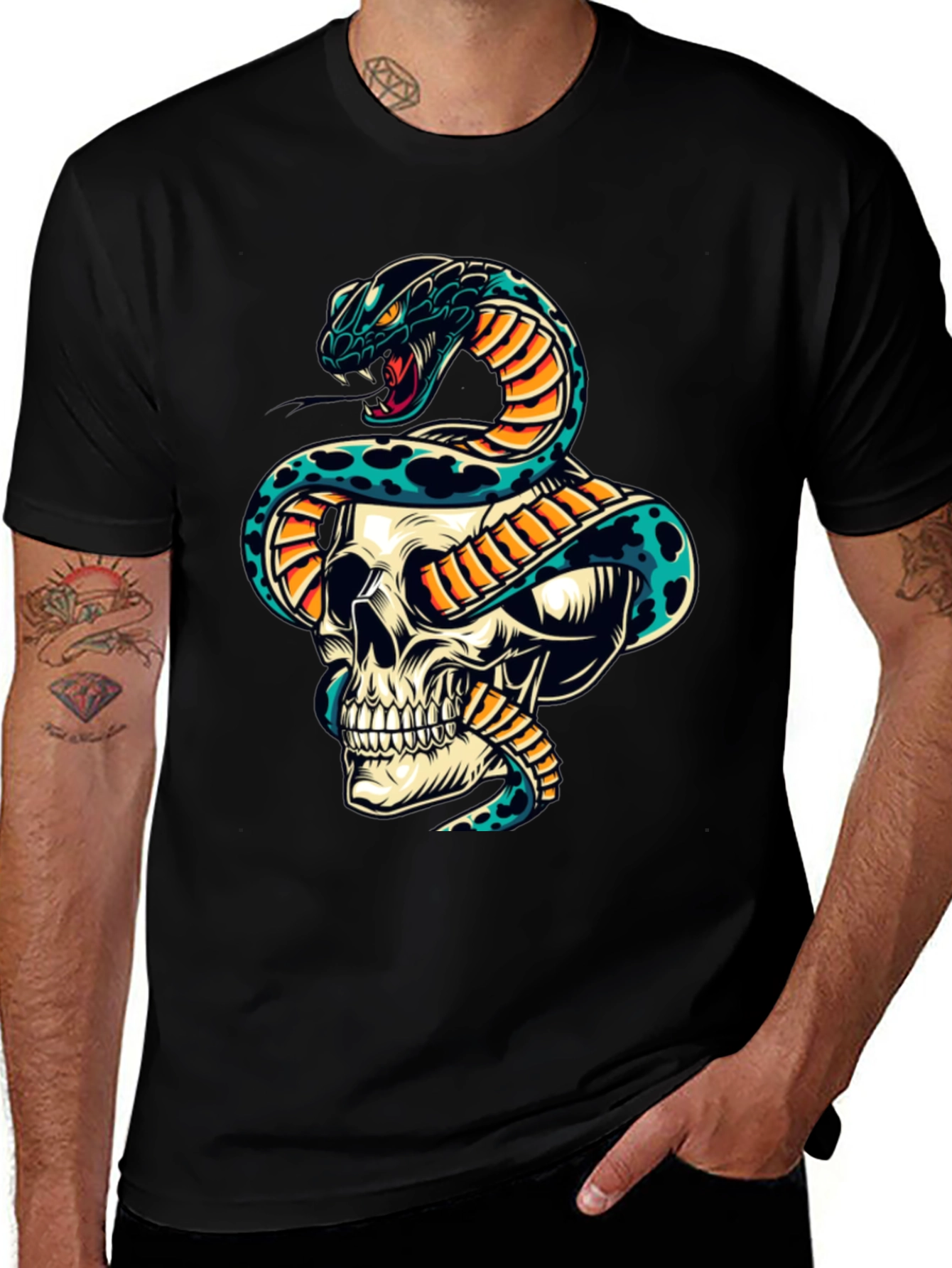 Skull & Snake Graphic Tee - Edgy Style