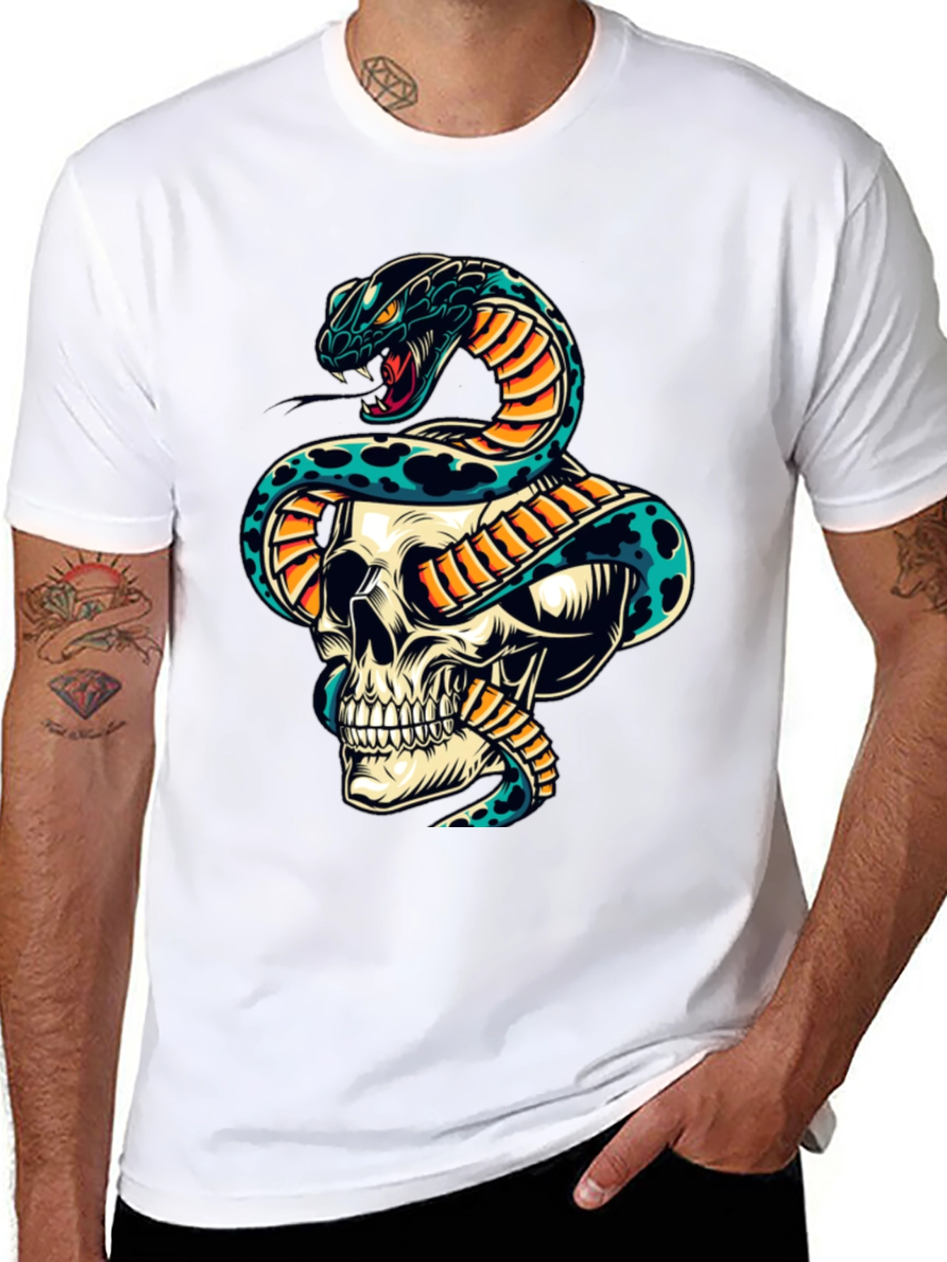 Skull & Snake Graphic Tee - Edgy Style